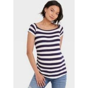 Isabel Maternity Boat neck Striped tee Navy & White Size M
